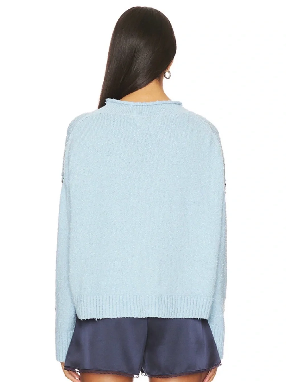 Free People NWT Story Book Blue Sweater in Clear Skies Combo Dog Sz Large